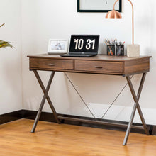 Load image into Gallery viewer, 43.25"L Modern Industrial Brown Wood/Metal Writing Desk With 1 Outlet and 2 USB Charging Ports
