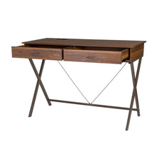 Load image into Gallery viewer, 43.25"L Modern Industrial Brown Wood/Metal Writing Desk With 1 Outlet and 2 USB Charging Ports
