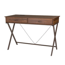Load image into Gallery viewer, 43.25"L Modern Industrial Brown Wood/Metal Writing Desk With 1 Outlet and 2 USB Charging Ports