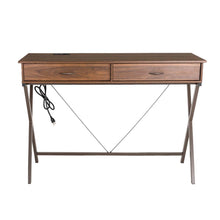 Load image into Gallery viewer, 43.25"L Modern Industrial Brown Wood/Metal Writing Desk With 1 Outlet and 2 USB Charging Ports