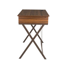 Load image into Gallery viewer, 43.25"L Modern Industrial Brown Wood/Metal Writing Desk With 1 Outlet and 2 USB Charging Ports