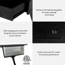Load image into Gallery viewer, 43.25"L Modern Industrial Black Wood/Metal Writing Desk With 1 Outlets and 2 USB Charging Ports