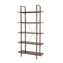 Load image into Gallery viewer, 72"H Modern Industrial Brown Wood/Metal 5-Tier Bookcases & Shelves