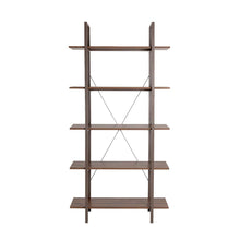 Load image into Gallery viewer, 72"H Modern Industrial Brown Wood/Metal 5-Tier Bookcases & Shelves