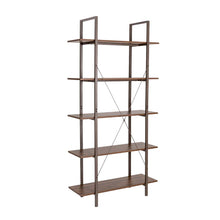 Load image into Gallery viewer, 72"H Modern Industrial Brown Wood/Metal 5-Tier Bookcases & Shelves