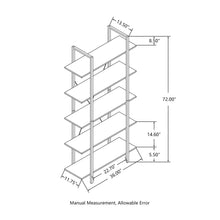 Load image into Gallery viewer, 72"H Modern Industrial Brown Wood/Metal 5-Tier Bookcases & Shelves