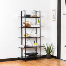 Load image into Gallery viewer, 72"H Modern Industrial Black Wood/Metal 5-Tier Bookcases & Shelves