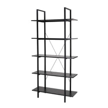 Load image into Gallery viewer, 72"H Modern Industrial Black Wood/Metal 5-Tier Bookcases & Shelves