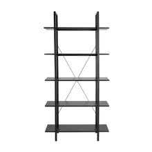 Load image into Gallery viewer, 72"H Modern Industrial Black Wood/Metal 5-Tier Bookcases & Shelves
