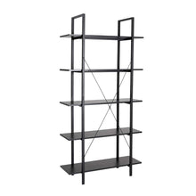Load image into Gallery viewer, 72"H Modern Industrial Black Wood/Metal 5-Tier Bookcases & Shelves