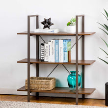 Load image into Gallery viewer, 41.5"H Modern Industrial Brown Wood/Metal 3-Tier Bookcases & Shelves