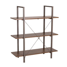Load image into Gallery viewer, 41.5"H Modern Industrial Brown Wood/Metal 3-Tier Bookcases & Shelves