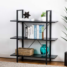 Load image into Gallery viewer, 41.5"H Modern Industrial Black Wood/Metal 3-Tier Bookcases & Shelves