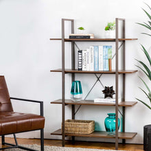 Load image into Gallery viewer, 55"H Modern Industrial Brown Wood/Metal 4-Tier Bookcases & Shelves