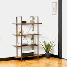 Load image into Gallery viewer, 55"H Modern Industrial Brown Wood/Metal 4-Tier Bookcases & Shelves