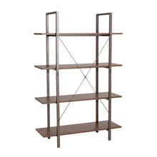 Load image into Gallery viewer, 55"H Modern Industrial Brown Wood/Metal 4-Tier Bookcases & Shelves