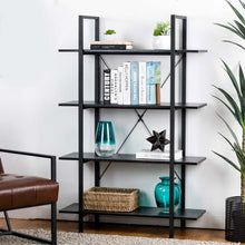 Load image into Gallery viewer, 55"H Modern Industrial Black Wood/Metal 4-Tier Bookcases & Shelves