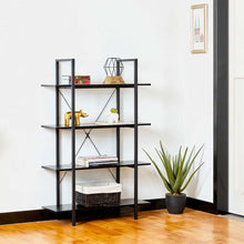Load image into Gallery viewer, 55"H Modern Industrial Black Wood/Metal 4-Tier Bookcases & Shelves