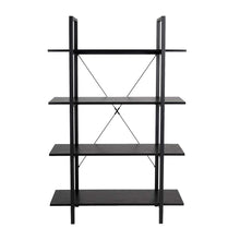 Load image into Gallery viewer, 55"H Modern Industrial Black Wood/Metal 4-Tier Bookcases & Shelves