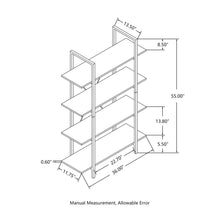 Load image into Gallery viewer, 55"H Modern Industrial Black Wood/Metal 4-Tier Bookcases & Shelves