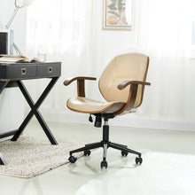 Load image into Gallery viewer, Cream PU Leather Adjustable Height Swivel Desk Chair/Task Chair