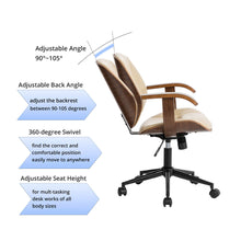 Load image into Gallery viewer, Cream PU Leather Adjustable Height Swivel Desk Chair/Task Chair