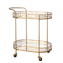 Load image into Gallery viewer, 30.75"H 2-Tier Gold Deluxe Metal Oval Mirrored Bar Cart