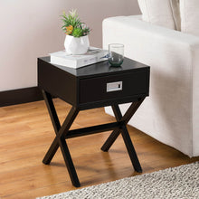 Load image into Gallery viewer, 21.85"H Black Wooden X-leg End Table with 1 Drawer