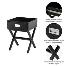 Load image into Gallery viewer, 21.85"H Black Wooden X-leg End Table with 1 Drawer