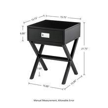 Load image into Gallery viewer, 21.85"H Black Wooden X-leg End Table with 1 Drawer