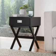 Load image into Gallery viewer, 21.85"H Black Wooden X-leg End Table with 1 Drawer
