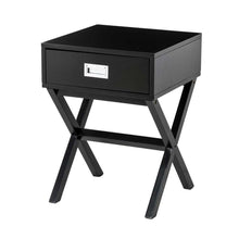Load image into Gallery viewer, 21.85"H Black Wooden X-leg End Table with 1 Drawer