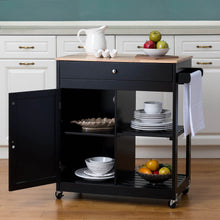 Load image into Gallery viewer, 33.86"H Black Kitchen Island Cart with Solid Oak Wood Top