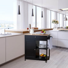 Load image into Gallery viewer, 33.86"H Black Kitchen Island Cart with Solid Oak Wood Top