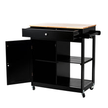 Load image into Gallery viewer, 33.86"H Black Kitchen Island Cart with Solid Oak Wood Top