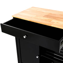 Load image into Gallery viewer, 33.86"H Black Kitchen Island Cart with Solid Oak Wood Top