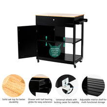 Load image into Gallery viewer, 33.86"H Black Kitchen Island Cart with Solid Oak Wood Top