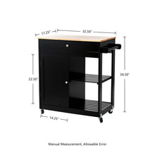 Load image into Gallery viewer, 33.86"H Black Kitchen Island Cart with Solid Oak Wood Top
