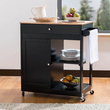 Load image into Gallery viewer, 33.86"H Black Kitchen Island Cart with Solid Oak Wood Top