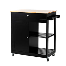 Load image into Gallery viewer, 33.86"H Black Kitchen Island Cart with Solid Oak Wood Top