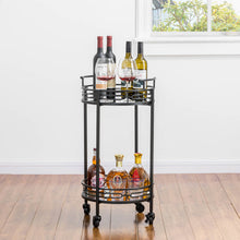 Load image into Gallery viewer, 29.5"H Black Deluxe 2-Tier Metal Round Mirrored Bar Cart
