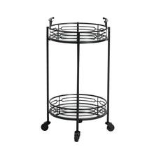 Load image into Gallery viewer, 29.5"H Black Deluxe 2-Tier Metal Round Mirrored Bar Cart