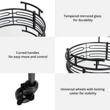 Load image into Gallery viewer, 29.5"H Black Deluxe 2-Tier Metal Round Mirrored Bar Cart