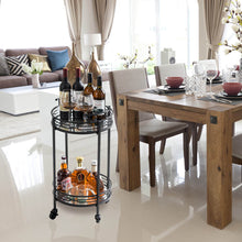 Load image into Gallery viewer, 29.5"H Black Deluxe 2-Tier Metal Round Mirrored Bar Cart