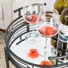 Load image into Gallery viewer, 29.5"H Black Deluxe 2-Tier Metal Round Mirrored Bar Cart