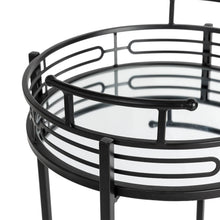 Load image into Gallery viewer, 29.5"H Black Deluxe 2-Tier Metal Round Mirrored Bar Cart