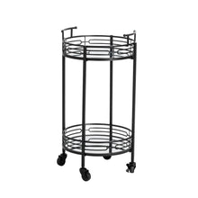 Load image into Gallery viewer, 29.5"H Black Deluxe 2-Tier Metal Round Mirrored Bar Cart