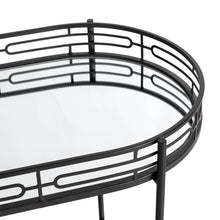 Load image into Gallery viewer, 30.75"H Black Deluxe 2-Tier Metal Oval Mirrored Bar Cart