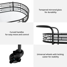 Load image into Gallery viewer, 30.75"H Black Deluxe 2-Tier Metal Oval Mirrored Bar Cart