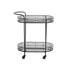 Load image into Gallery viewer, 30.75"H Black Deluxe 2-Tier Metal Oval Mirrored Bar Cart